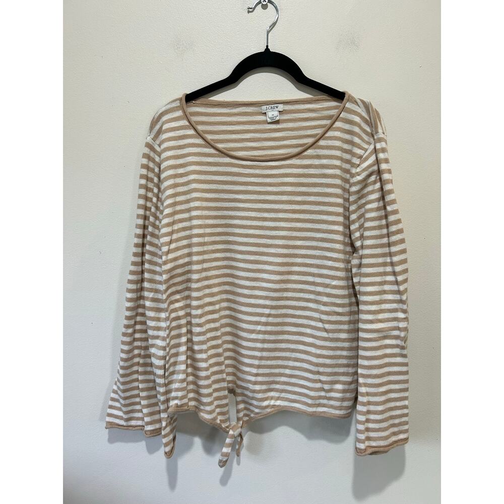 J. Crew tan white striped knit sweater womens XL round neck light weight - Picture 1 of 8